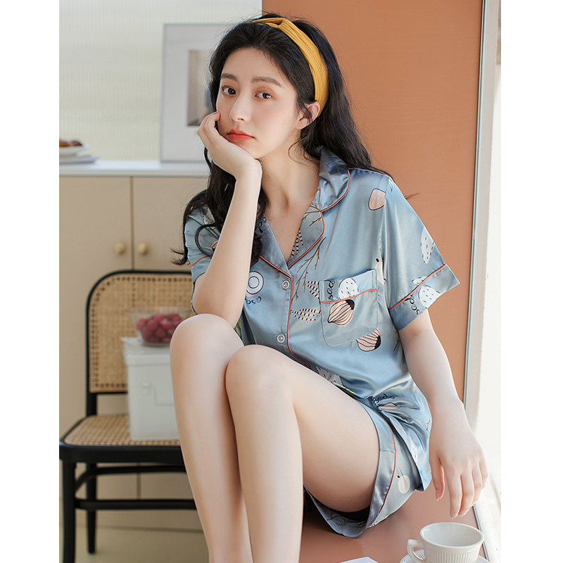 夏季冰丝仿真丝两件套可爱男士睡裙 黛梦思睡衣/家居服套装