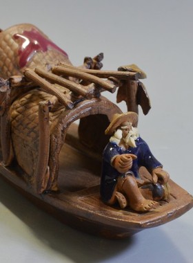 陶瓷双人爷孙船家居茶盘