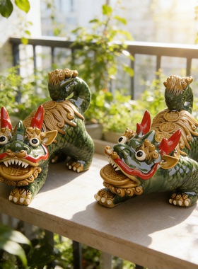 陶瓷对装麒麟多色神兽新居家入伙