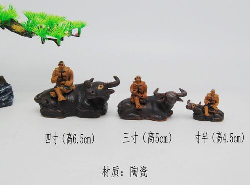 牧童骑卧牛运财童子陶瓷摆件风水假山盆景配件庭院家居艺术装饰品 - 图2