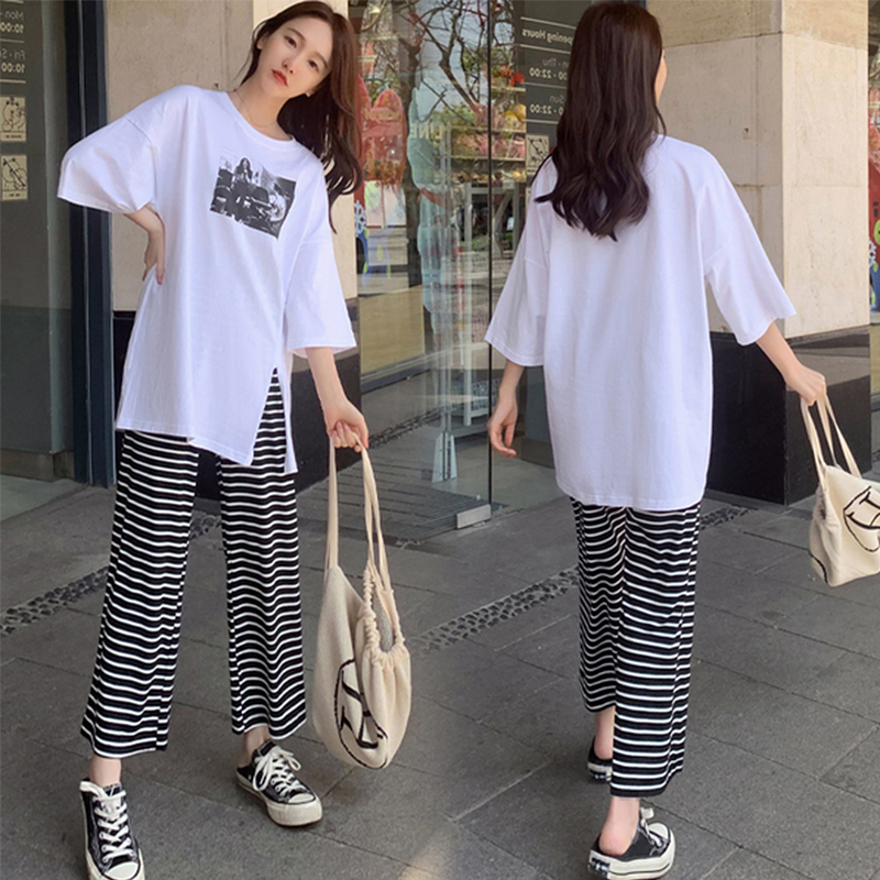 喜贵子育才专卖店孕妇网红套装外出时尚款两件套打底裤子春夏装薄款外穿阔腿裤春秋1