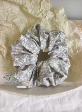 原创手工小众复古碎花大肠发圈女文艺森系灰色头纯棉花丸子头头绳
