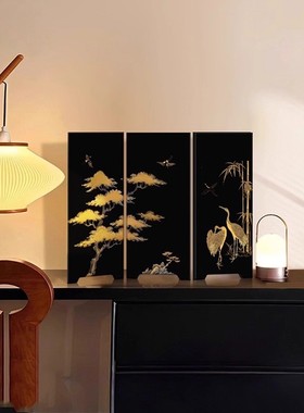 闲林隐逸桌面小屏风摆件新中式中古风边柜茶桌家居玄关复古装饰品