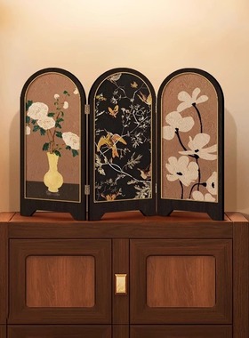 新中式中古风飞鸟屏风桌面摆件