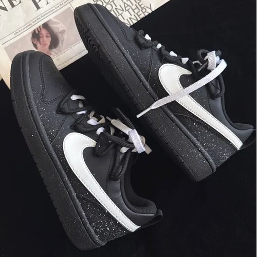 球鞋定制 Nike Court Borough 纯净之雪泼墨黑武士休闲女低帮板鞋 - 图0