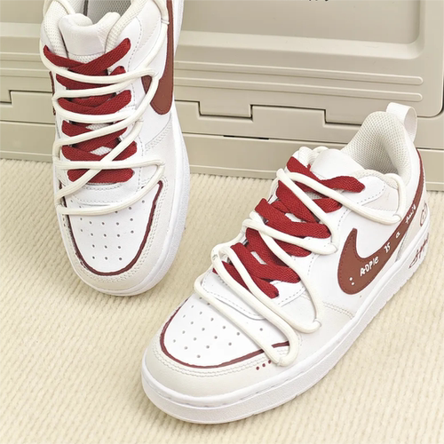 球鞋定制 Nike Court Borough Low 白红简约低帮复古百搭解构板鞋 - 图0