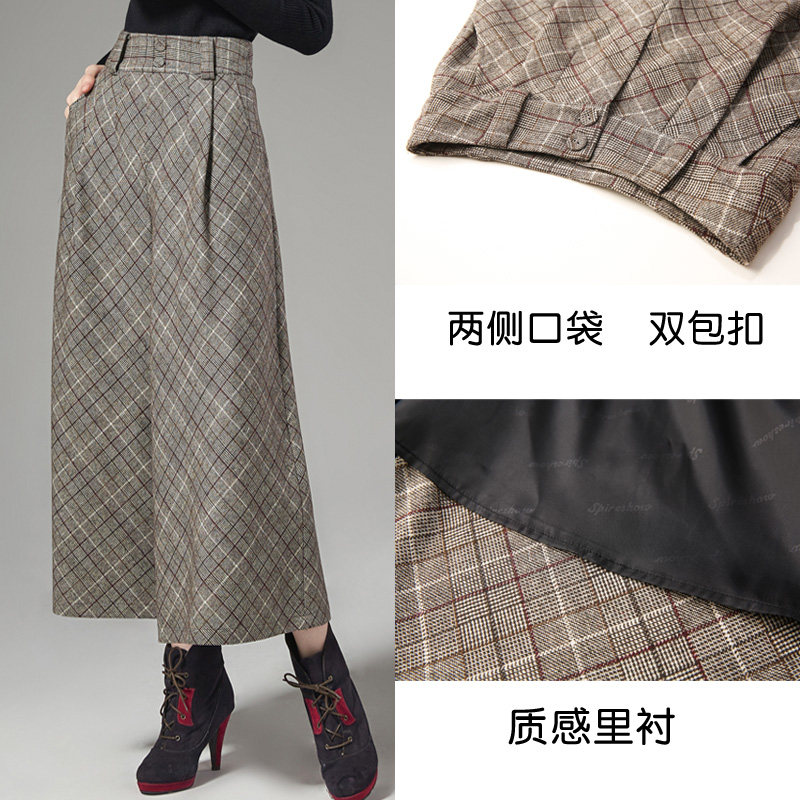新款秋冬毛呢裙裤格子裤复古休闲裤 spireshow休闲裤