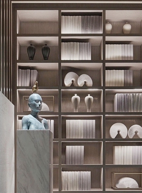 新中式现代简约白色扇形摆件陶瓷样板房售楼处软装饰品Z工艺品摆