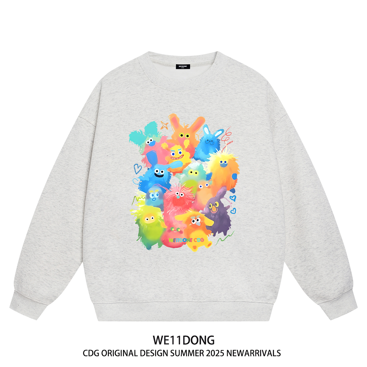 WE11DONE CDG潮牌明星同款涂鸦卡通印花男女重磅宽松加绒圆领卫衣 - 图1
