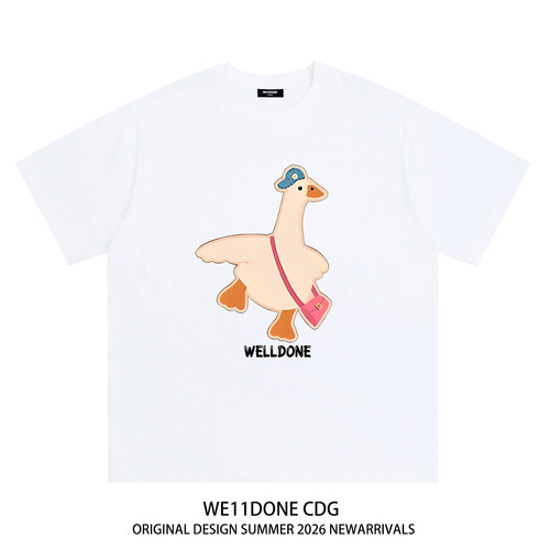WE11DONE CDG美式潮牌WELLDONE卡通小鹅印花重磅宽松纯棉短袖t恤 - 图3