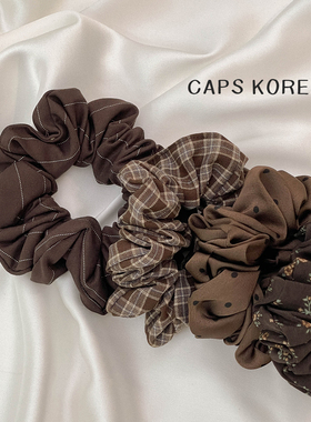 CAPS KOREA ｜褶皱饱满大地棕格子波点小肠发圈低扎气质马尾头绳