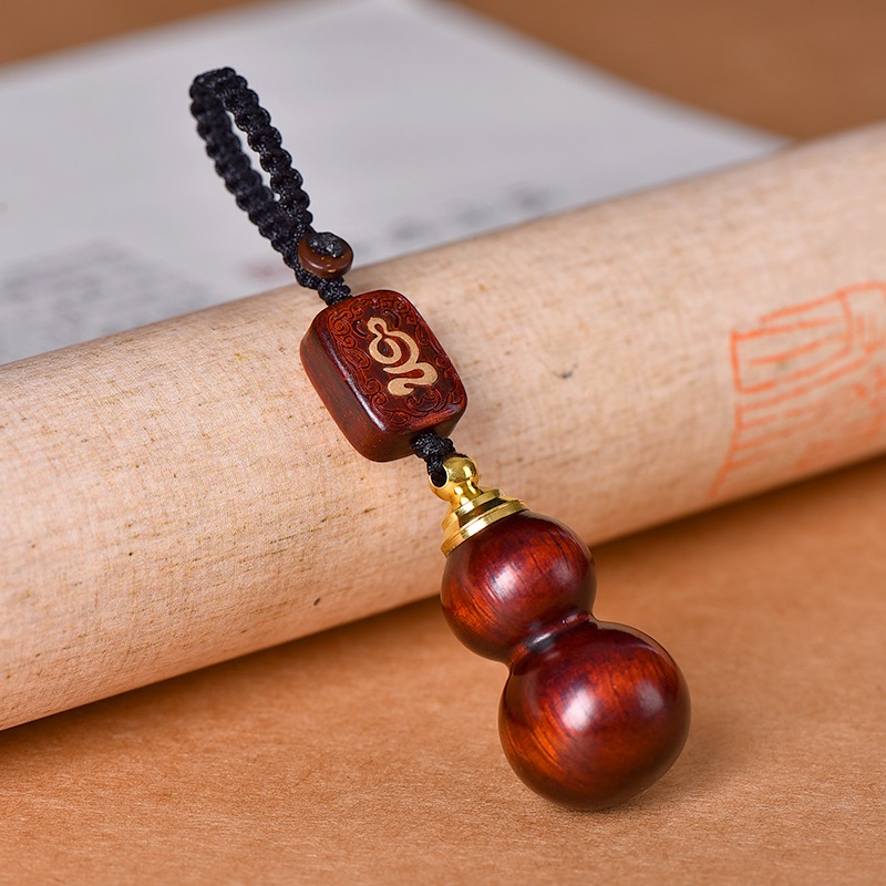 紫檀木葫芦吊坠空心瓶汽车钥匙扣包包挂件百搭项链福禄高档礼物女 - 图0