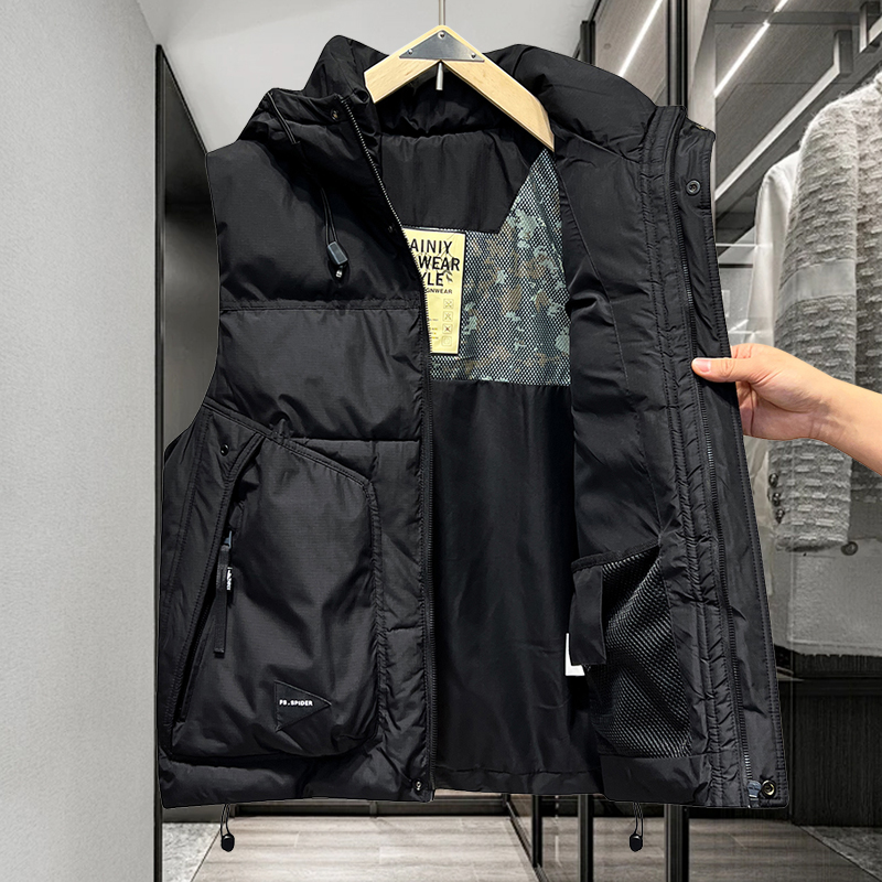 2025冬季新款男士羽绒马甲连帽加厚潮白鸭绒马夹情侣保暖坎肩外套 - 图2