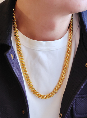 金包银项链男款999足黄包金扁泰国链时尚潮男个性金店爆款高级感