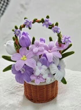 扭扭棒花篮手工diy花束材