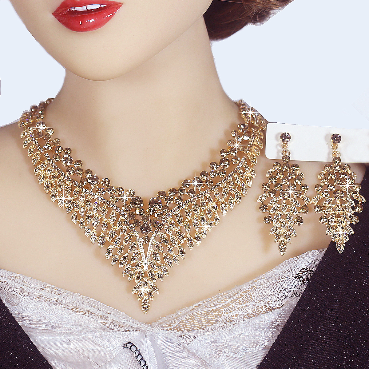 欧美夸张宫廷复古气质华丽大项链耳环大套装晚宴全套项链婆婆饰品 - 图2