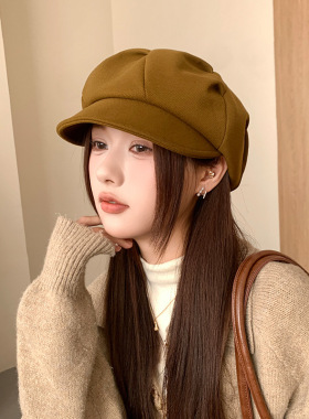 韩版毛呢云朵贝雷帽子女秋冬季网红百搭八角帽休闲时尚文艺画家帽