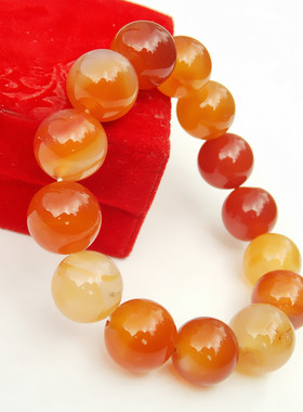 珠径14mm花玛瑙自然红手链原色玉髓水晶玛瑙手串节日礼物活动礼品