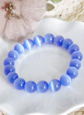 2022新款水晶蓝晶猫眼石10mm艳丽石珠手链猫眼效果明显现货猫眼