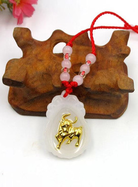 仿白玉镶金十二生肖观音佛项链金镶玉带绳江湖地摊货源网店赠品