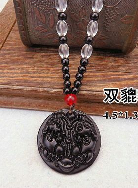摆地摊黑玛瑙双貔貅琉璃吊坠项链