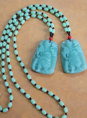 关公绿玉髓玻璃挂件吊坠项链