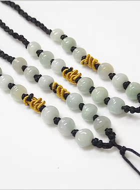 黑色串玉绳子天然翡翠项链绳子5MM B货玉石12颗玉珠挂绳吊坠绳子