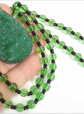 新疆和田碧玉千手观音菠菜绿项链