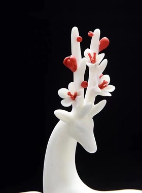 陶瓷摆件中式桌面手工鹿摆件