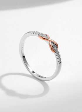 MODIAN摩典s925纯银莫比乌斯环排钻戒指ins撞色设计镀玫瑰金指环