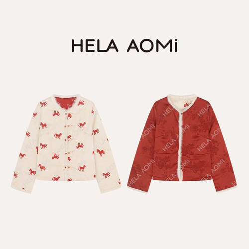 邱莹莹 HELA AOMI “马上有钱花”90鹅绒+水貂毛短款印花羽绒服 - 图2