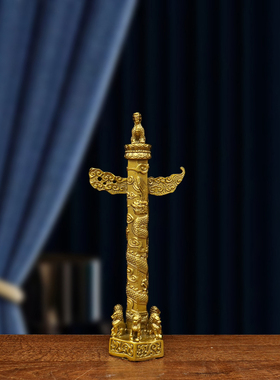 纯铜华表摆件纯铜华表柱中华龙图腾柱客厅家居办公室装饰工艺品