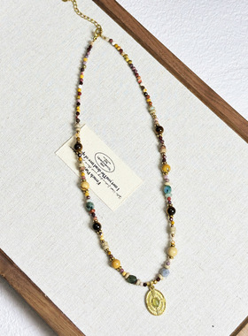 钛钢波西米亚椭圆项链复古百搭高级感锁骨链美拉德天然石毛衣链女