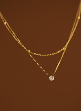 XL552 鲸雨饰品 精美单钻小双层项链金珠锁骨链 钛钢真空电镀保色