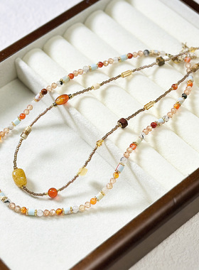 春夏新款新中式锆石玛瑙项链天然石串珠轻奢锁骨链小众设计项链