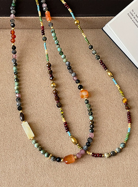 复古轻奢天然石水晶串珠项链女设计感个性通勤时尚百搭颈链锁骨链