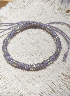 紫罗兰足银999新中式抽拉绳手链