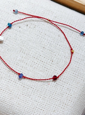 天然宝石足金抽拉绳女士手链