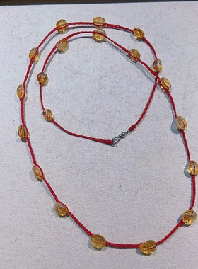 天然黄水晶红绳项链长款毛衣链