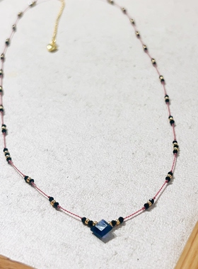 天然蓝晶石吊坠项链黑尖晶石锁骨链原创女法式ins风叠戴满天星