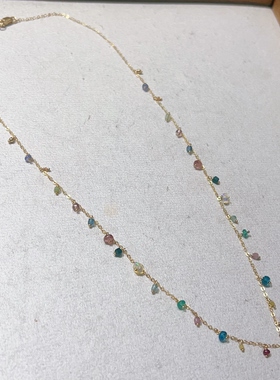 天然彩色多宝14k包金色锁骨链