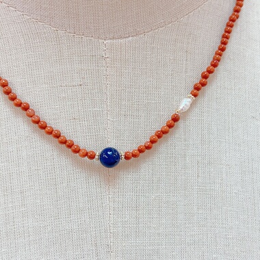 天然新中式橘红青金石锁骨链