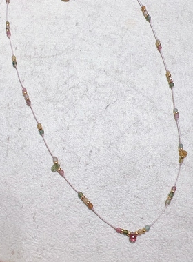 天然碧玺半宝石镀金锁骨链女