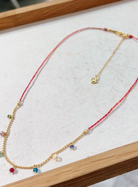 天然彩色多宝算盘珠14K包金项链