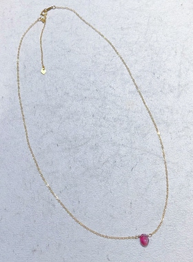 天然西瓜粉碧玺14k包金锁骨链