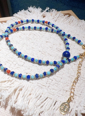 青金石绿松石小米珠新中式锁骨链