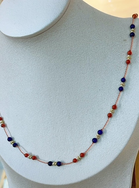 天然青金石南红玛瑙镀金锁骨链