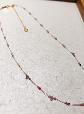 法式复古祖母绿碧玺蓝宝石锁骨链