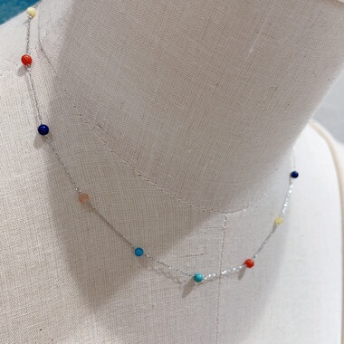 天然彩色多彩多宝锁骨链925银