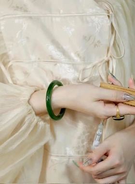 玉手镯女款菠菜绿圆条年轻款青海料晴水碧玉美人条玉镯子